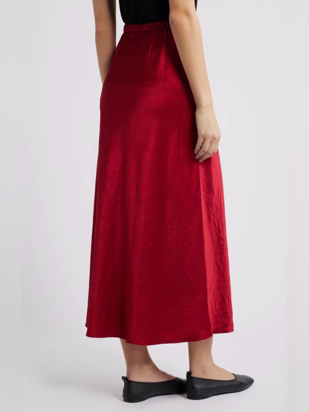 Eileen Fisher Crimson Red Midi Skirt with Elastic Waist - Picture 2 of 9
